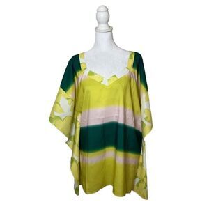 H By Halston Striated Skies Lime Green Poncho Blouse Womens Designer Top XS NWT